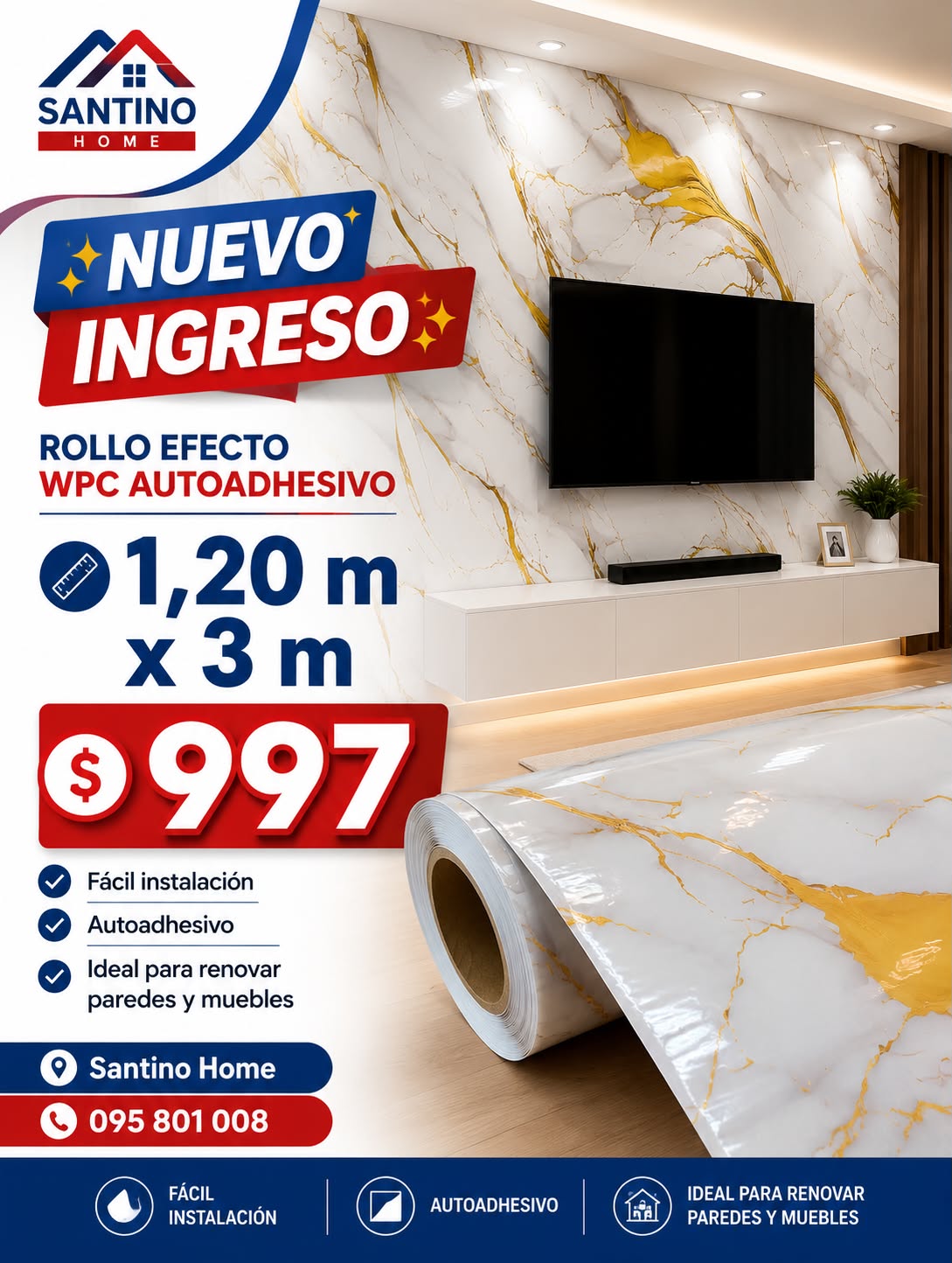ROLLO SÍMIL MÁRMOL BLANCO Y DORADO