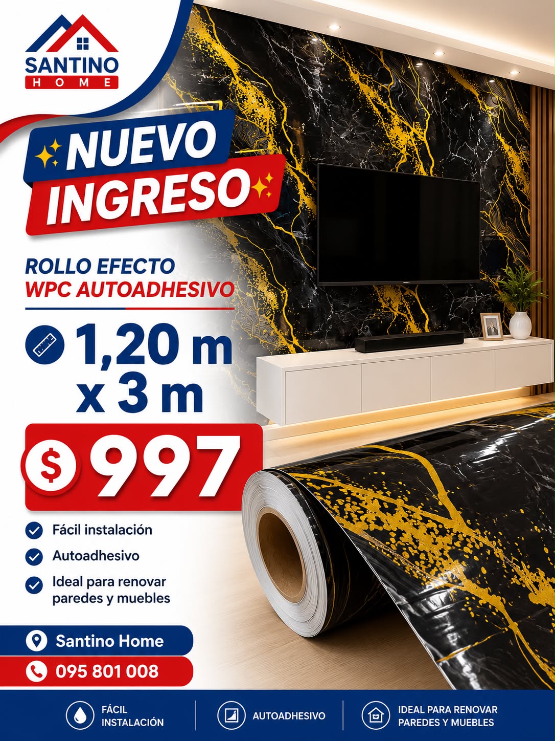 ROLLO SÍMIL MÁRMOL NEGRO CON VETAS DORADAS