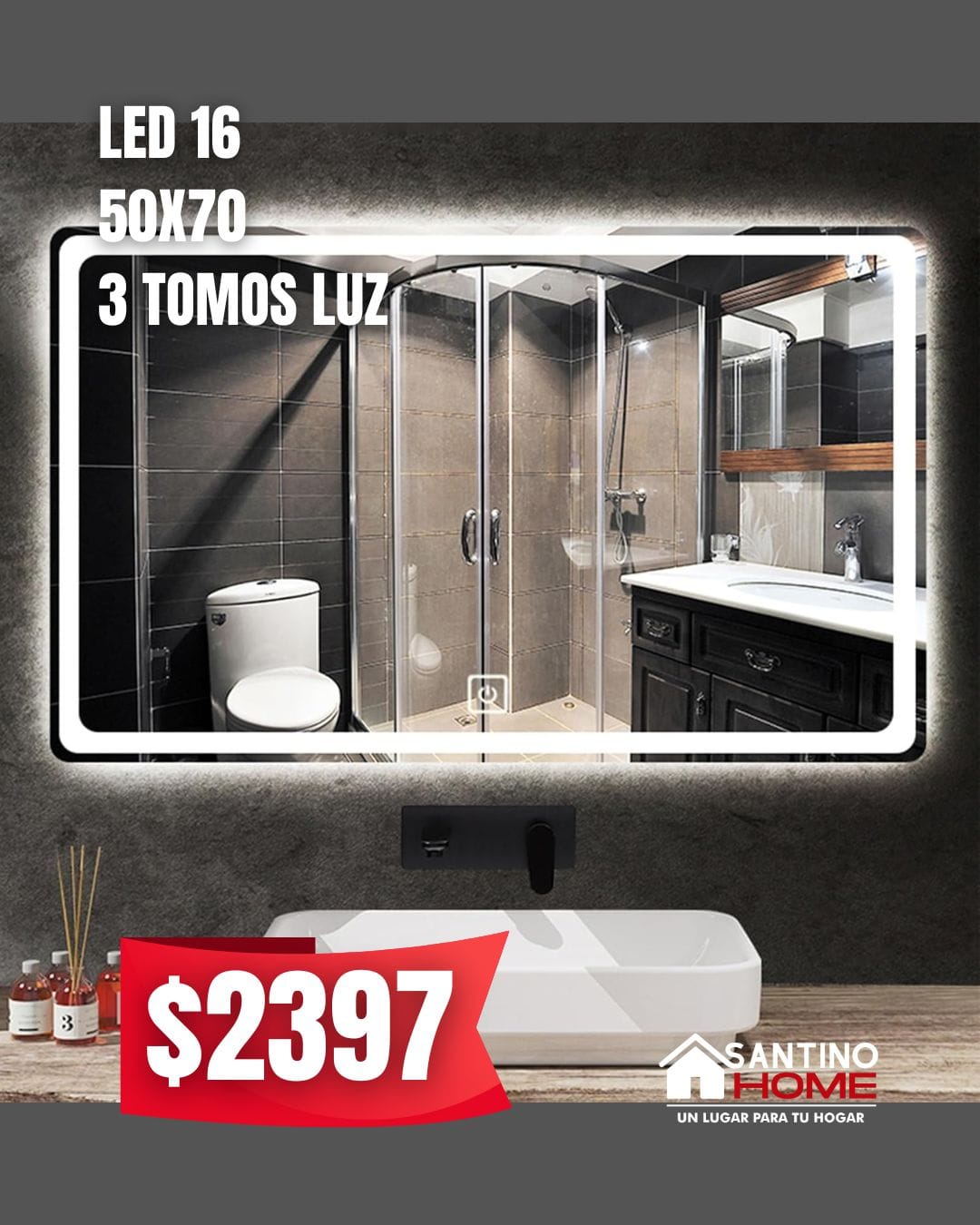 Espejo Modelo LED 16 – Rectangular con Luz LED