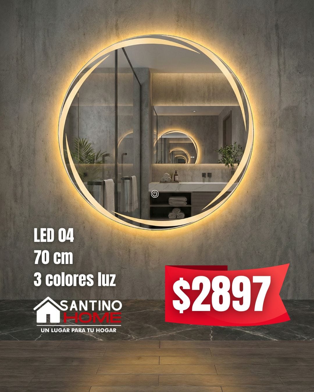 Espejo Modelo LED 04 – Circular Diseño Espiral con Luz LED